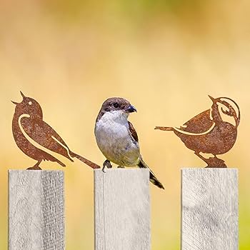 〇※前Gb1016 柿 鳥 置物 金属製 Metal Fantail Garden Ornament Sculpture Art - Handmade